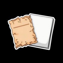 Done is Better Than Perfect—messy yet finished paper next to blank ideal paper, with thick white sticker-style outline around the design, solid black background, high contrast, centered composition