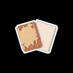 Done is Better Than Perfect—messy yet finished paper next to blank ideal paper, with thick white sticker-style outline around the design, solid black background, high contrast, centered composition