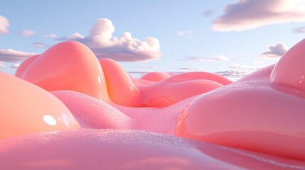 Dreamy Pink Landscape: Abstract, Surreal, Soft, Cloudscape, Aesthetic, Digital Art.