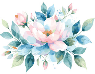 Elegant Watercolor Floral Bouquet Pastel Pink and Blue Flowers, watercolor flowers, vector watercolor flowers, Beautiful vintage flower, Watercolor flower collection