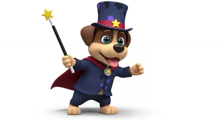 Obraz premium Cartoon dog magician with wand