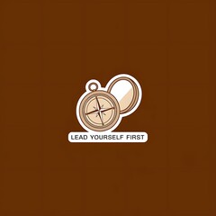 Lead Yourself First—compass and mirror combo graphic, with thick white sticker-style outline around the design, solid black background, high contrast, centered composition