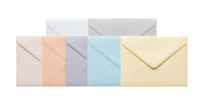 Assorted pastel envelopes display sophistication, offering versatile options for personalized stationery and charming correspondence needs