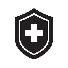 Obraz premium Solid glyph vector icon of a security shield with a medical cross representing health protection and first aid safety for hospital and insurance