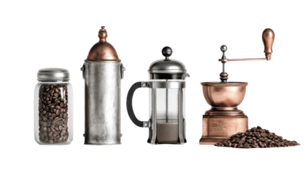 Elegant Set of Coffee Tools: French Press, Grinder, and Accessories

