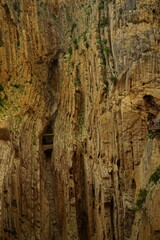 The famous El Caminito del Rey in Malaga with its amazing views with trees, mountains, river and a...