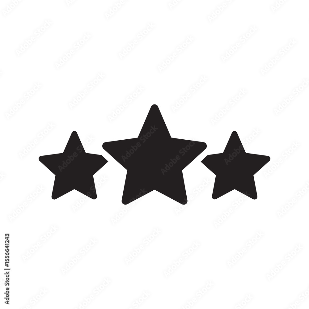 Poster solid glyph vector icon of three stars in a row representing rating quality and customer feedback or