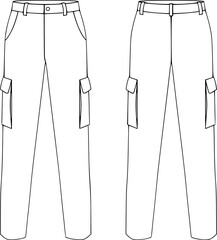 Khaki Factory Uniform Pants Template  Background. Front and Back View.