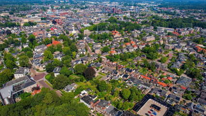 Aerial panorama view of the city Assen in the Netherlands on a sunny morning in summer