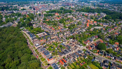 Aerial panorama view of the city Assen in the Netherlands on a sunny morning in summer