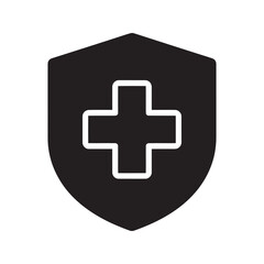 Obraz premium Solid glyph vector icon of a security shield with a medical cross representing health protection safety and first aid for hospital insurance
