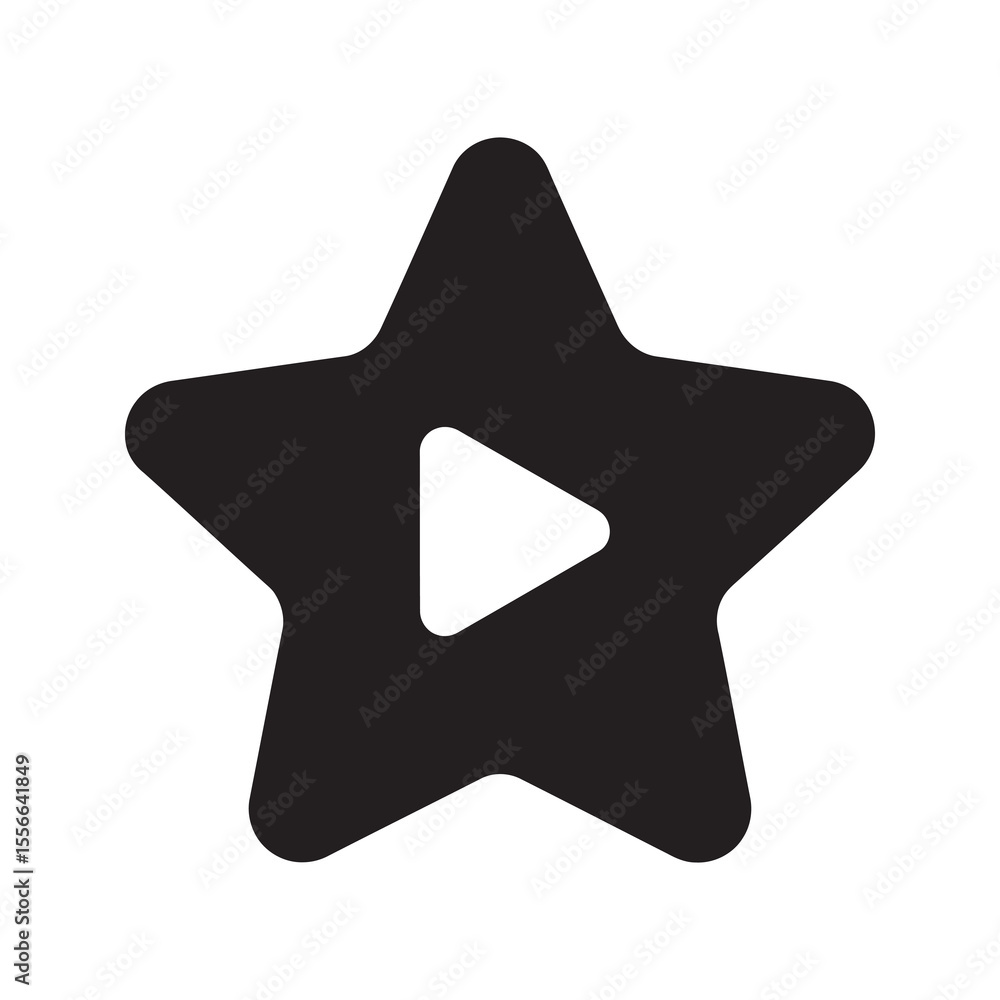 Poster solid glyph vector icon of a rounded star shape representing favorite mark and quality rating or ach