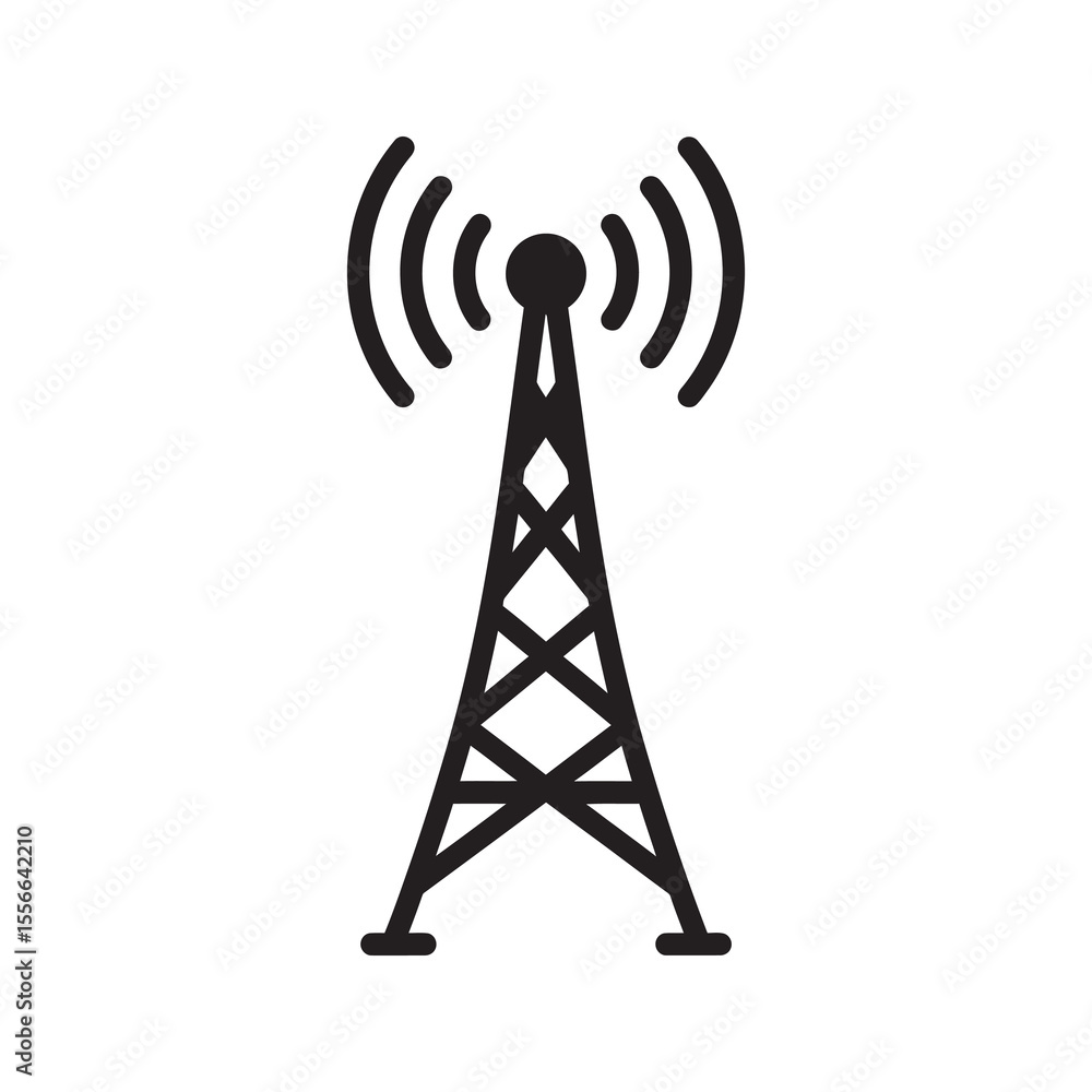 Poster solid glyph vector icon of a radio tower with an antenna representing a communication broadcast sign