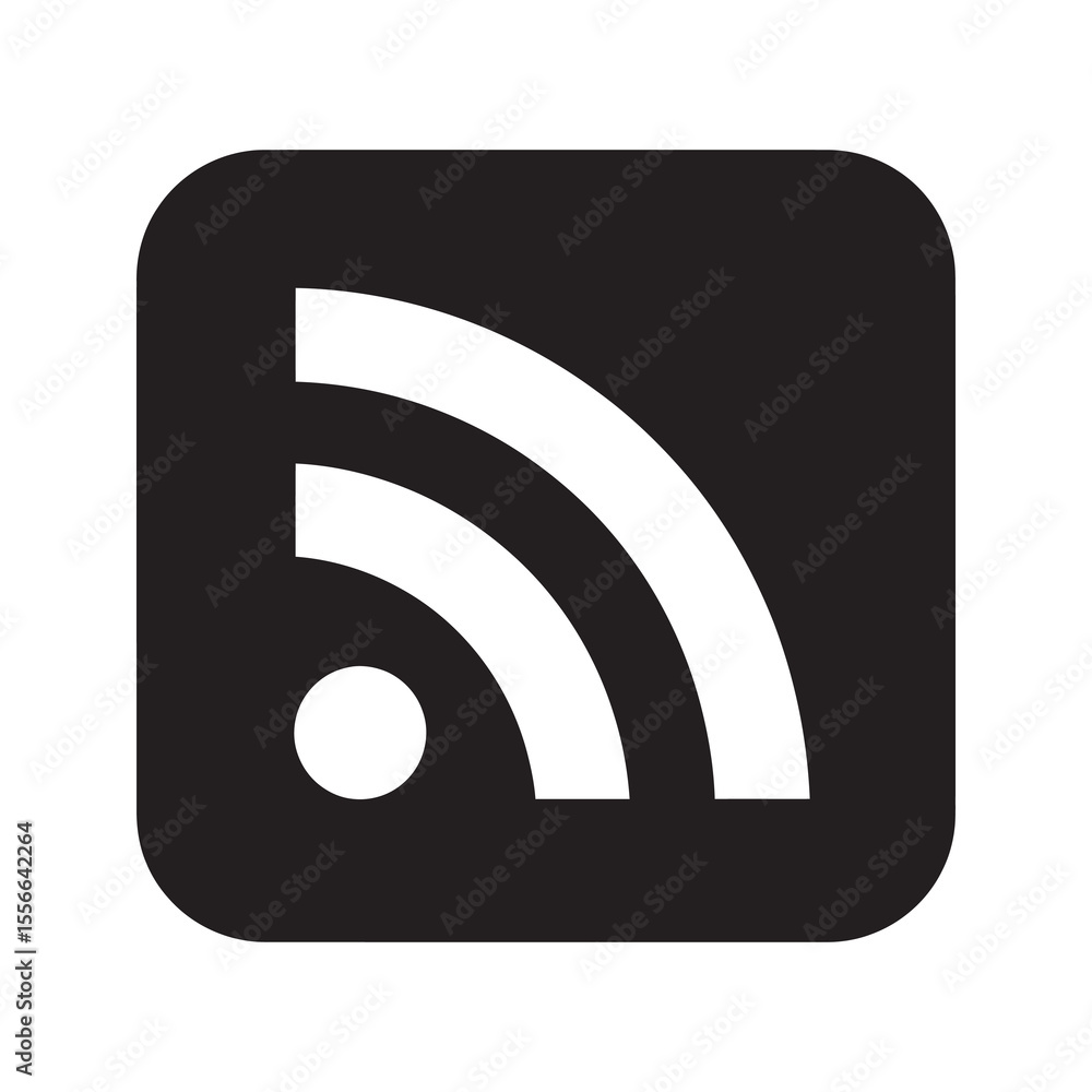 Poster solid glyph vector icon of an rss feed symbol for a web blog subscription representing an online new
