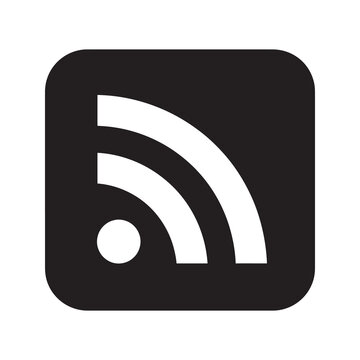 Solid glyph vector icon of an RSS feed symbol for a web blog subscription representing an online news update and content syndication stream