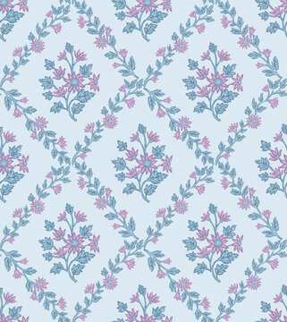 Boho Floral repeat pattern, Block print , Flower damask, floral vector file, ogee pattern, global print, seamless floral
