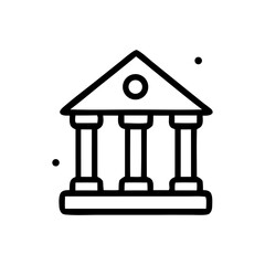 Classical-style building icon; three pillars, triangular roof, simple line art.