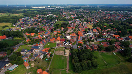 Aerial of the old town of the city Dorpen in the Germany on a sunny day in summer