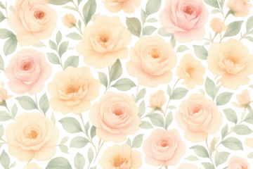 Delicate rose pattern spreading across transparent surface, capturing vintage romance with blossoming flowers and verdant foliage