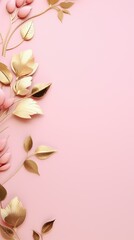 Fototapeta premium gold brown leaves pink background with copy space