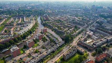 Aerial panorama view of the city Groningen in the Netherlands on a sunny morning in summer