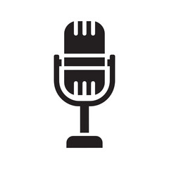 Microphone solid glyph icon representing audio recording podcasting public speaking and music performance sound input device for studio broadcast