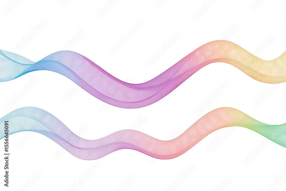 Poster colorful gradient waves curving horizontally, blending smoothly across transparent backdrop with dyn