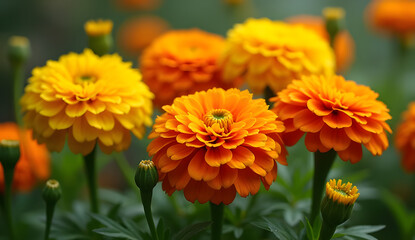 Fototapeta premium field of yellow Orange Chrysanthemums flowers.