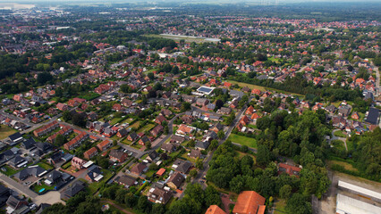 Aerial panorama view of the city Papenburg in the Germany on a sunny day in summer