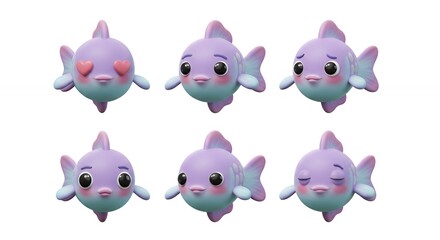 Fototapeta premium Cute cartoon fish figurines different expressions