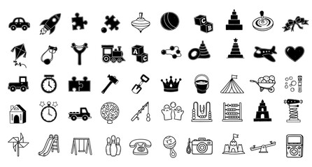 50 Chalk Doodle Toy Icon Set for Kids– Hand Drawn Style 