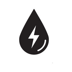 Hydro power solid glyph icon with water drop and lightning for hydroelectric energy renewable resource and clean electricity generation symbol
