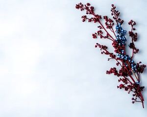 Fototapeta premium Elegant Red and Blue Berries Branch Flatlay