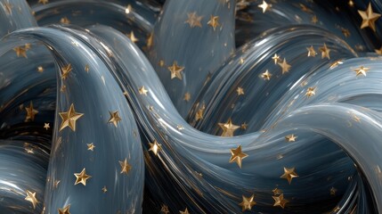 Long, curvy piece of artwork with gold stars on it. isolated-3d-background