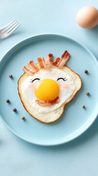 Naklejki Funny Fried Egg Breakfast with Bacon