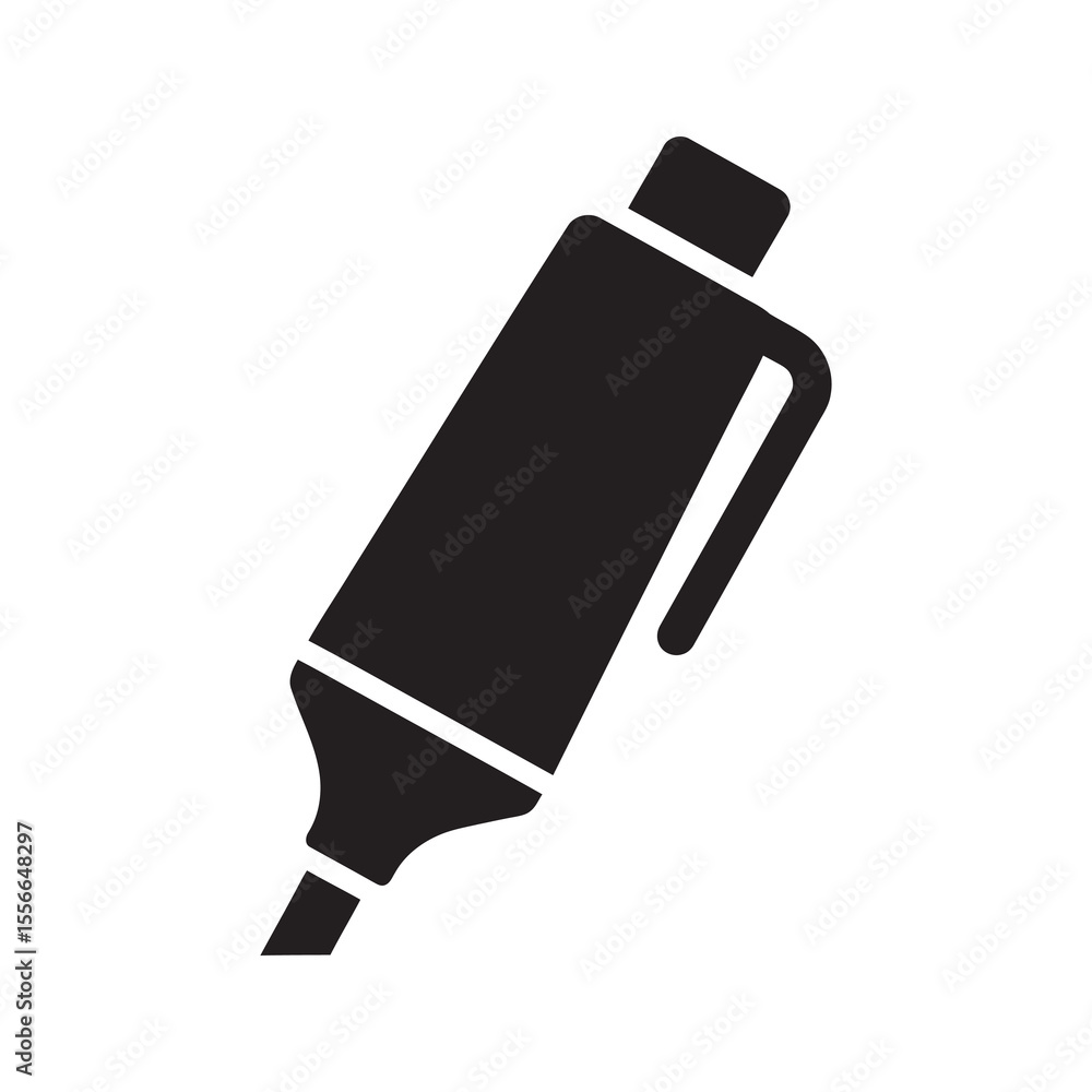 Poster marker pen solid glyph icon for writing and drawing office and school supply for highlighting and cr