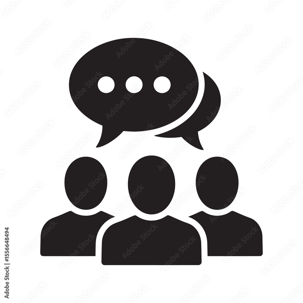 Poster team collaboration solid glyph icon with group discussion and speech bubble for business meeting and