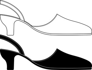 outline silhouette Slingback shoe icon set