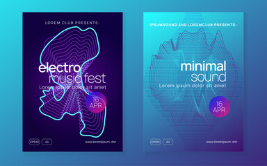 Sound Poster. Pink Dance Design. Psychedelic Beat Invitation. Blue Dj Magazine. Concert Cover. Music Electro Element. Night Club Event. Green Sound Poster