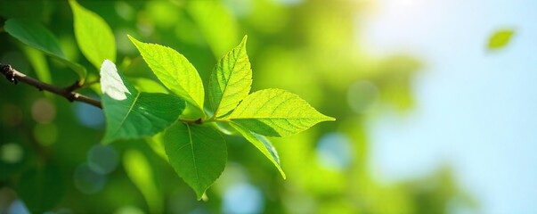 Obraz premium A gentle breeze ruffles leaves on a tree, creating a refreshing, cool wind on a sunny day Perfect for summer, nature, and weather-related concepts , escape, climate, background