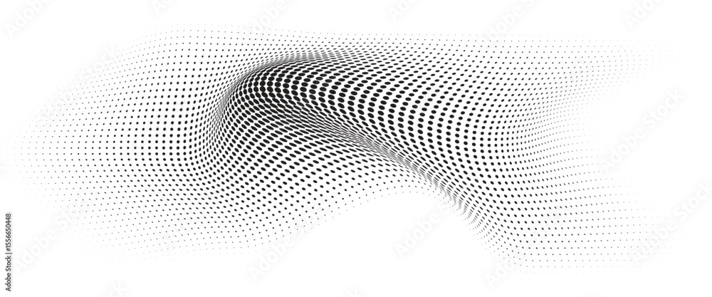 Poster flowing wave dot halftone pattern: curve gradient shape on transparent background. suitable for ai, 