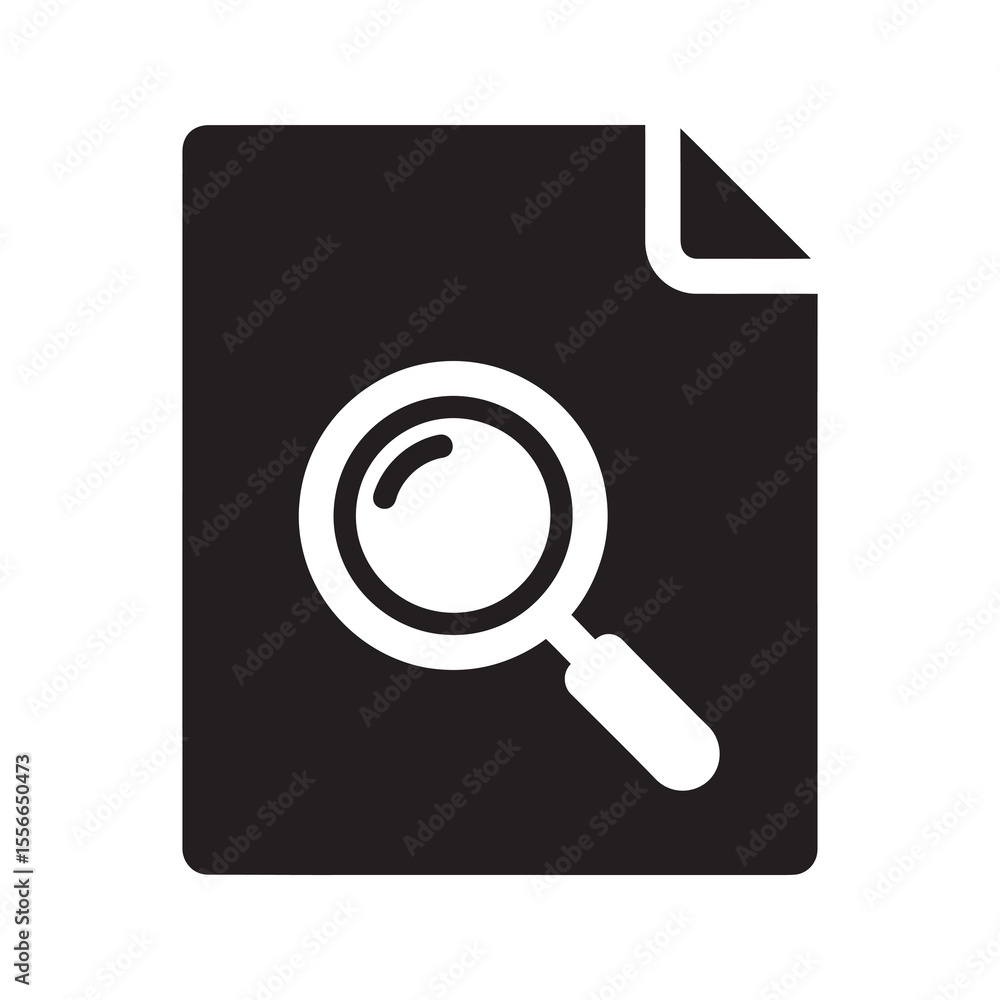 Poster search for information in document with magnifying glass find data research analysis review audit di