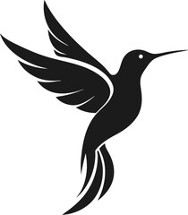 Vector silhouette of a hummingbird in flight, elegant curves with white background.