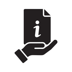 Hand providing information document for help support guide instruction manual sharing knowledge assistance concept vector solid glyph icon symbol
