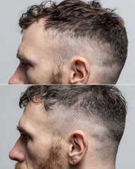 Obraz premium The noticeably thinning sides of the head compared to the dense, non-fake hair.