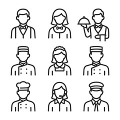 Hotel service vector icon set. Outline symbols. Line design