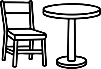 vector line art illustration of chair and table, isolated on white