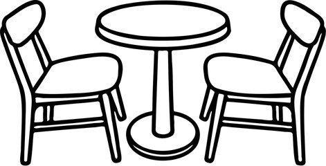 vector line art illustration of chair and table, isolated on white