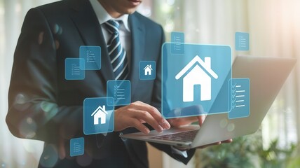 Professional analyzing home options through digital property applications