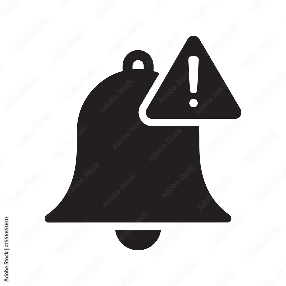 Poster alert notification bell with warning sign for important message reminder system error security threa